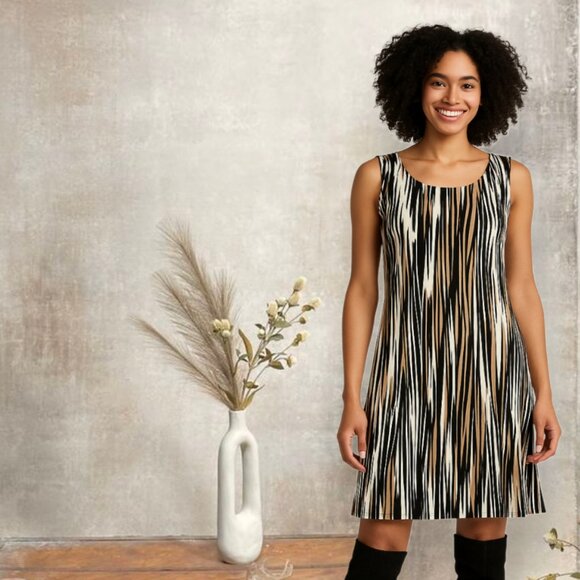 Cute Connected Sleeveless Dress Black, Camel, White Design So Flattering! - Picture 3 of 7